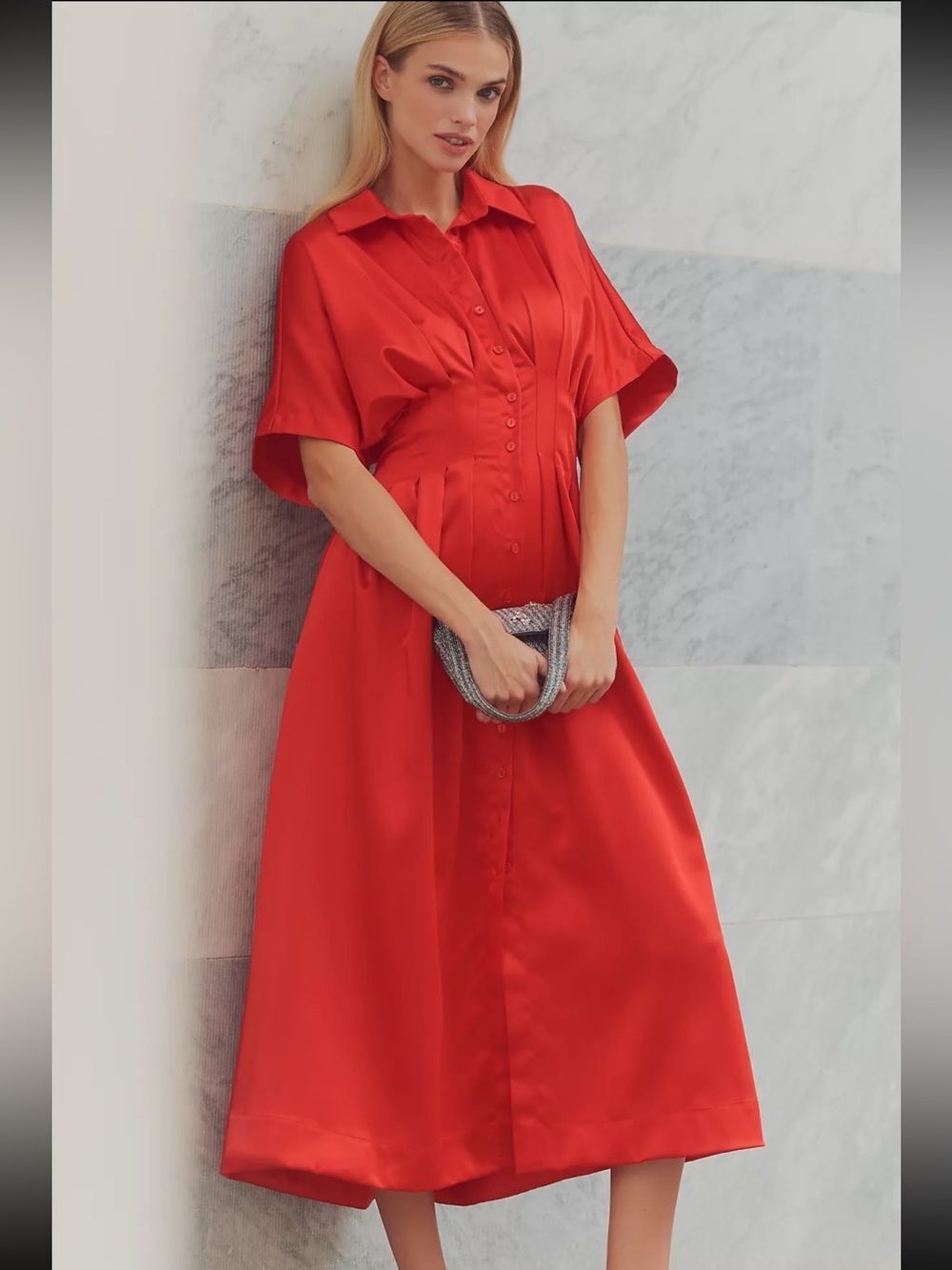 New Anthropologie The Tobie Satin Shirt Dress by Exquise Size M